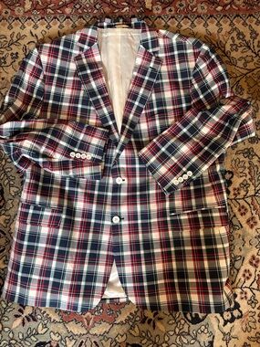 Brooks Brothers 346 Madison Fit Madras Plaid Check Men’s Sports Coat Size 48 R